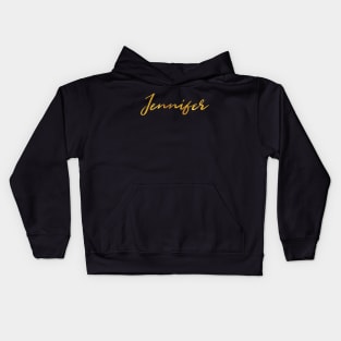 Jennifer Name Hand Lettering in Faux Gold Letters Kids Hoodie